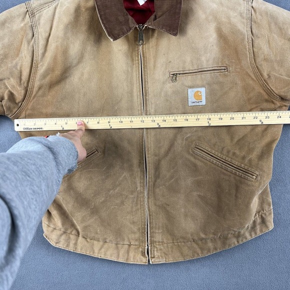 Vtg 90s Carhartt Detroit Jacket Mens Size 48 Red Quilted Lined Workwear Thrashed - Picture 9 of 10
